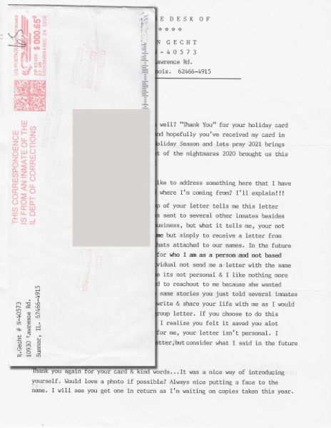 Robin Gecht - CHICAGO RIPPERS - Typed Letter Signed and Envelope