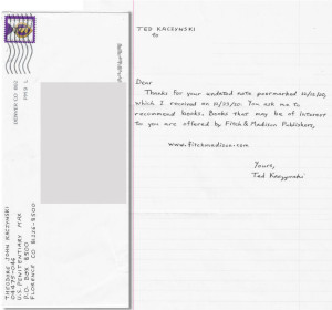 Ted Kaczynski - UNABOMBER - Handwritten Letter and Envelope