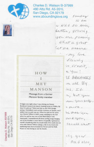 Charles 'Tex' Watson - Manson Family - Handwritten Letter and Envelope