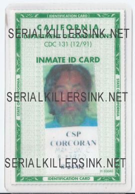 Charles Manson California Dept of Corrections Inmate ID Card
