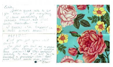 Christa Pike handwritten 'WHORE HOUSE' card