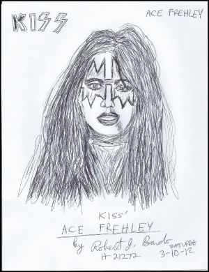 Robert Bardo 8x11 ink drawing of Ace Frehley from KISS