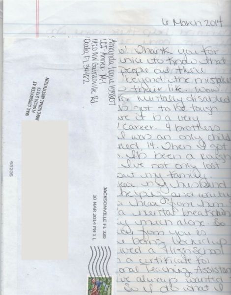 Amanda Logue - Porn Star Murderess - Handwritten Letter and Envelope