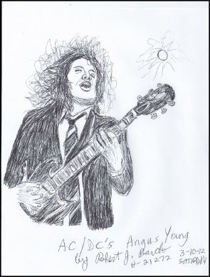Robert Bardo 8x11 ink drawing of Angus Young from AC/DC