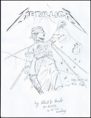 Robert Bardo 8x11 ink drawing of Metallica Album 'And Justice'