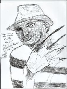 Robert Bardo 8x11 ink drawing of Freddy Krueger