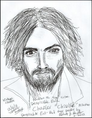 Robert Bardo 8x11 ink drawing of Charles Manson