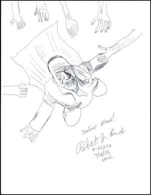 Robert Bardo 8x11 ink drawing 'Zombies attack!'
