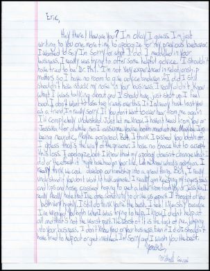 Michael Carneal - School shooter - One page handwritten apology letter (DISCOUNTED NO ENVELOPE)