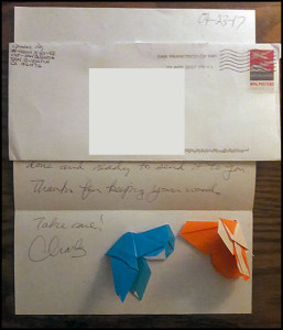 Charles Ng - Two Butterfly Origami w/ Handwritten Letter and Envelope