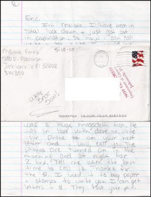 Melissa Ferris handwritten letter/envelope from county jail