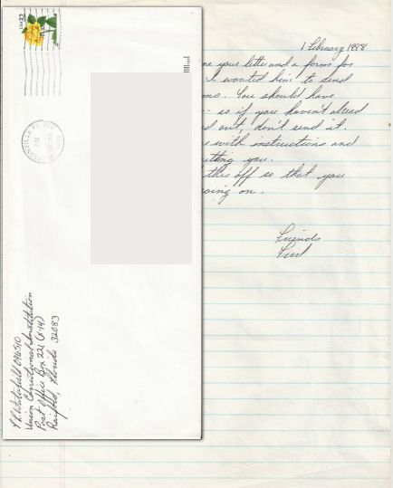 Fred L. Waterfield - Handwritten Letter and Envelope