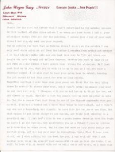 John Wayne Gacy - 2 Page Typed Letter Signed (NO ENVELOPE)