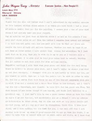 John Wayne Gacy - 2 Page Typed Letter Signed (NO ENVELOPE)