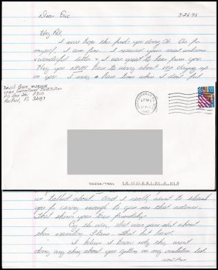 David Gore handwritten letter and envelope