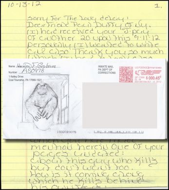 Harrison Graham handwritten letter with Cookie Monster envelope art