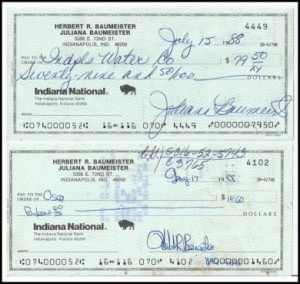 Herb Baumeister and wife signed checks *deceased serial killer*