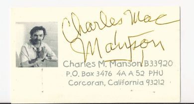 Charles Manson Signed Business Card