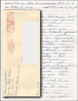 Ottis Toole - Handwritten Letter and Envelope *DECEASED*