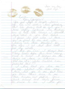 Christa Pike 'Bloody Kisses' three page handwritten love letter and envelope
