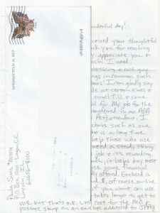 Paula Sims - Handwritten Letter and Envelope