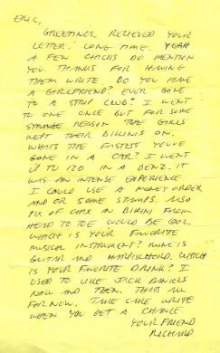 Richard Ramirez one page handwritten letter and envelope