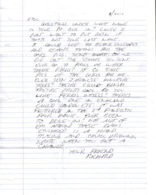 Richard Ramirez one page handwritten letter and envelope