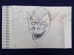 Richard Ramirez - Original 9X14 1990s Era Artwork - Signed in Full w/ Night Stalker - SLIGHT IMPERFECTION ON PIECE
