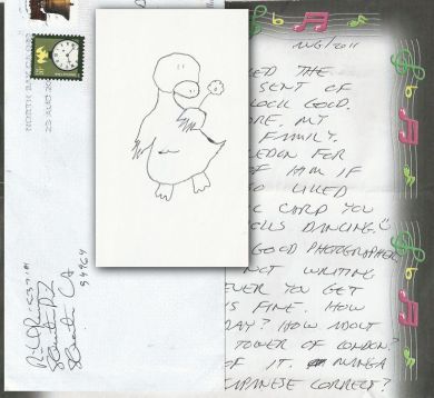 Richard Ramirez - THE NIGHT STALKER - Handwritten Letter and Envelope + Index Card Sized Drawing