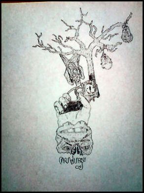 Teodoro Baez 8x11 black ink art 'Hallowed Tree'