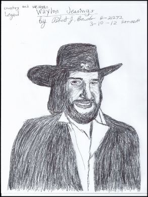 Robert Bardo 8x11 ink drawing of Waylon Jennings