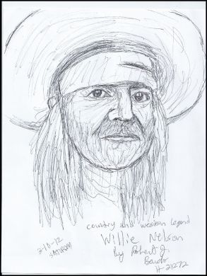 Robert Bardo 8x11 ink drawing of Willie Nelson