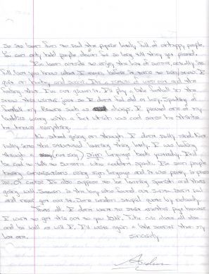 Andrew Wurst handwritten letter