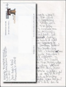 Yolanda Thompson handwritten letter and envelope